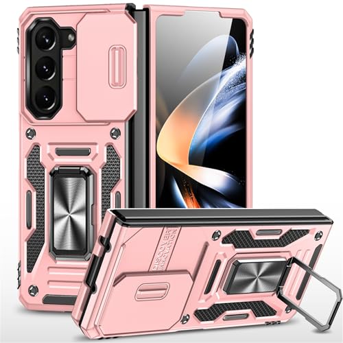 LXHGrowH Hülle für Samsung Galaxy Z Fold 6, Militärnorm Stoßfest Armor Schutzhülle, Anti-kratzen Schutz Handyhülle mit Lens Protection Slide Camera und 360 Grad Magnetis Drehbarer Ständer, Rosa von LXHGrowH