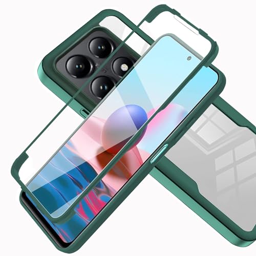 LXHGrowH Hülle für Xiaomi 14T Pro, 360 Grad Ganzkörper Stoßfest Handyhülle, Kratzfest Schutzhülle mit Eingebauter Displayschutzfolie, Case Dual - [Transparent+Grün] von LXHGrowH
