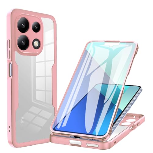 LXHGrowH Hülle für Xiaomi Redmi Note 13 4G, 360 Grad Ganzkörper Stoßfest Handyhülle, Kratzfest Schutzhülle mit Eingebauter Displayschutzfolie, Case Dual - [Transparent+Rosa] von LXHGrowH