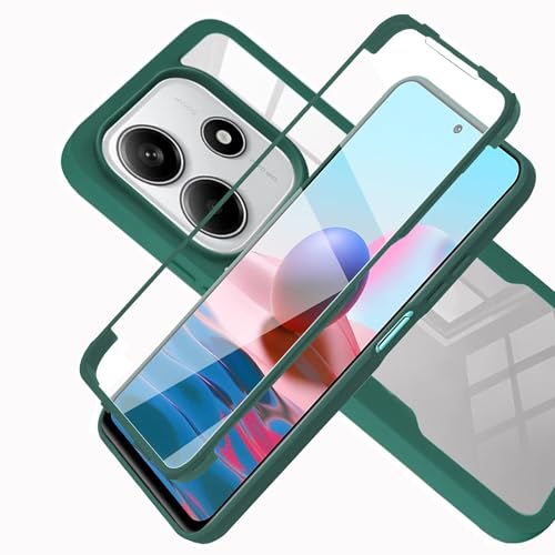 LXHGrowH Hülle für Xiaomi Redmi Note 14 5G, 360 Grad Ganzkörper Stoßfest Handyhülle, Kratzfest Schutzhülle mit Eingebauter Displayschutzfolie, Case Dual - [Transparent+Grün] von LXHGrowH