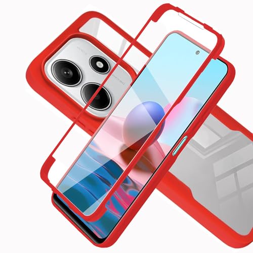 LXHGrowH Hülle für Xiaomi Redmi Note 14 5G, 360 Grad Ganzkörper Stoßfest Handyhülle, Kratzfest Schutzhülle mit Eingebauter Displayschutzfolie, Case Dual - [Transparent+Rot] von LXHGrowH