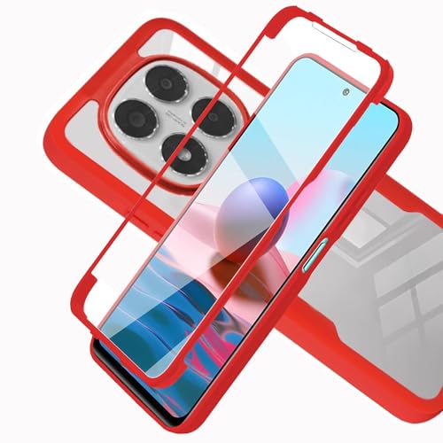 LXHGrowH Hülle für Xiaomi Redmi Note 14 Pro 5G / Note 14 Pro Plus 5G, [360°] Ganzkörper Stoßfest Handyhülle, Kratzfest Schutzhülle mit Eingebauter Displayschutzfolie, Case Dual - [Transparent+Rot] von LXHGrowH