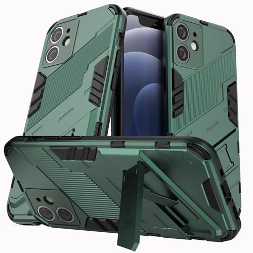 LXHGrowH Hülle für iPhone 12 Mini, Militärschutz Schutzhülle, Handyhülle Stoßfest Silikon Bumper und Harter PC Rücken Anti-kratzen Schutz Case mit Ständer, Grün von LXHGrowH
