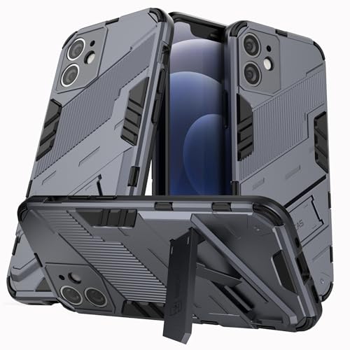 LXHGrowH Hülle für iPhone 12 Mini, Militärschutz Schutzhülle, Handyhülle Stoßfest Silikon Bumper und Harter PC Rücken Anti-kratzen Schutz Case mit Ständer, Grau von LXHGrowH