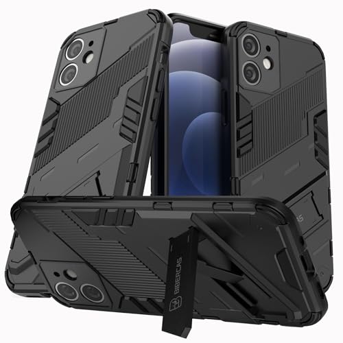 LXHGrowH Hülle für iPhone 12 Mini, Militärschutz Schutzhülle, Handyhülle Stoßfest Silikon Bumper und Harter PC Rücken Anti-kratzen Schutz Case mit Ständer, Schwarz von LXHGrowH