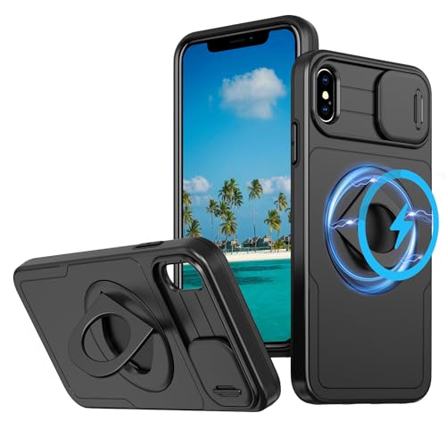 LXHGrowH Schutzhülle für iPhone XS Max, kompatibel mit MagSafe, Militärqualität, 360° drehbar, magnetischer Ständer, mit verschiebbarem Kameraschutz, Schwarz LXHGrowH Schutzhülle für iPhone XS Max, kompatibel mit MagSafe, Militärqualität, 360° drehbar, magnetischer Ständer, mit verschiebbarem Kameraschutz, Schwarz von LXHGrowH