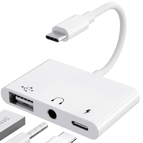 【3 in 1】 Adapter USB C auf 3 5 Klinke Kopfhörer mit Ladegerät OTG USB Adapter, Typ C auf Aux Audio Kopfhörer Klinkenstecker Splitter für Samsung Galaxy S22/S21/S20 i-Pad Pro Air Pixel 6/5/4(Weiß) von LXJADAP