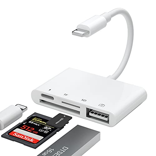 SD Kartenleser Adapter, 4 in 1 USB Kamera Adapter + SD/TF Kartenleser + Lade Splitter, USB OTG Adapter Unterstützt USB Flash Laufwerk, MIDI Tastatur, Maus, Ethernet Adapter, Unterstützt iOS 15 von LXJADAP