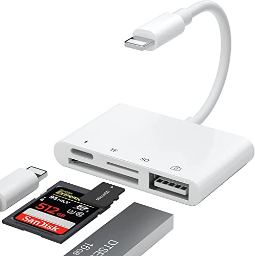 SD Kartenleser für iPhone, 4 in 1 iPhone SD Kartenleser Adapter, SD/TF Kamera Kartenleser gleichzeitiges Laden und Kartenlesen, SD Card Reader iPhone von LXJADAP