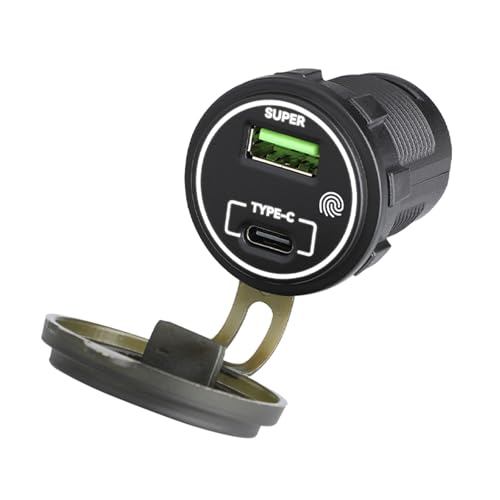 Schnellladeadapter 66W USB Typ C und USB Doppelanschluss mit Funktionen für Auto Motorrad Boot Schwarz von LXJLXD