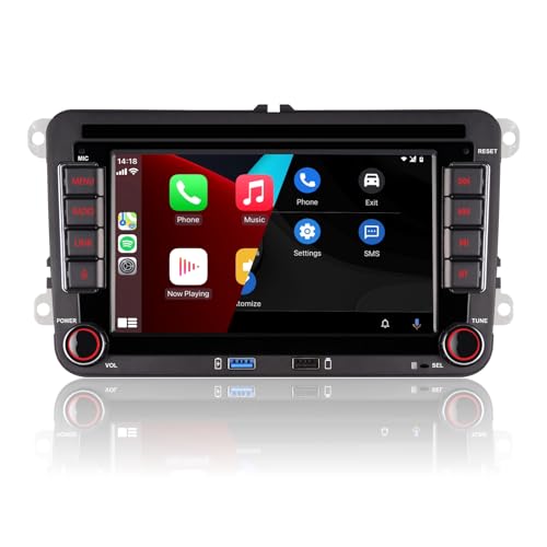 Double din Autoradio Kompatibel mit kabelloses CarPlay Android Auto mit 7 Zoll IPS Bluetooth/FM/AM Radio/USB/hohe Leistung für VW Golf 5 6 Passat Jetta Caddy EOS T5 Tiguan Touran CC Polo von LXKLSZ