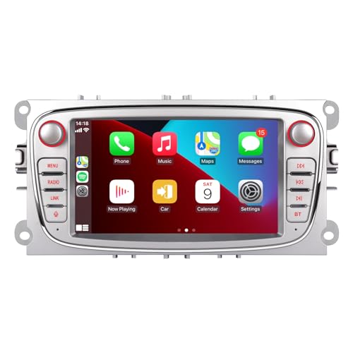 LXKLSZ Autoradio kompatibel mit drahtlosen Carplay Android Auto für Ford Focus S-MAX C-MAX KUGA mit IPS Touchscreen/Bluetooth/Mirror Link/FM/AM/USB Farbe Silber von LXKLSZ