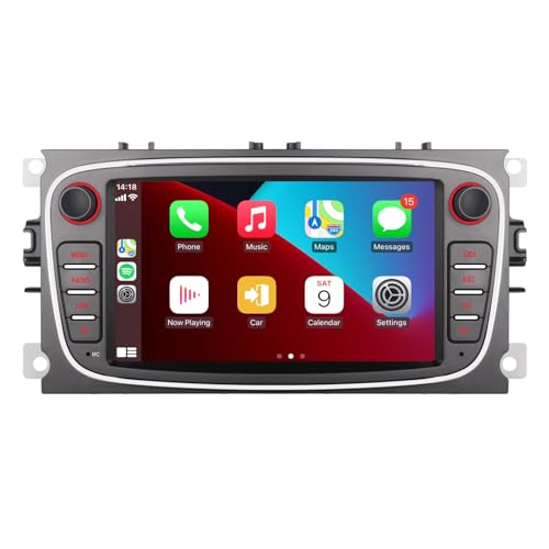 LXKLSZ Autoradio kompatibel mit drahtlosen Carplay Android Auto für Ford Focus S-MAX C-MAX KUGA mit IPS Touchscreen/Bluetooth/Mirror Link/FM/AM/USB Schwarze Farbe von LXKLSZ