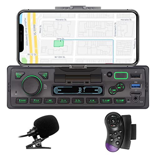 LXKLSZ Autoradio mit Bluetooth Single Din mit APP-Steuerung MP3-Player-Unterstützung Freisprechen/USB/FM/AM/TF/AUX-in/EQ-Set, Autoradio-Empfänger mit Telefonhalterung Externes MIC SWC-Fernbedienung von LXKLSZ