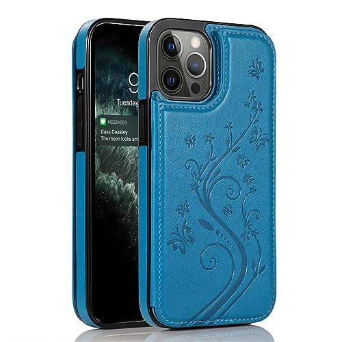Hülle für iPhone 14 Pro Max/14 Pro/14 Plus/14, Klapp Geldbörse Leder Cover mit RFID Blocking Kartenfächern Ständer Kratzfest Schutzhülle,Blau,14 6.1'' von LXURY
