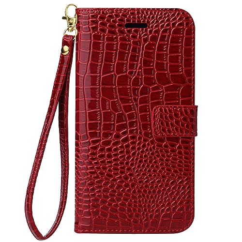 Klapp Hülle Für iPhone 15 Pro Max/15 Pro/15 Plus/15, Krokodil Leder Handyhülle Mit Rtenfächern Halterungs Hülle,Rot,15 Plus 6.7'' von LXURY