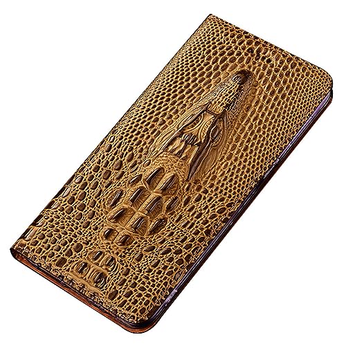 Klapp Hülle für Samsung Galaxy S23 Ultra/S23 Plus/S23, Krokodil Print Genuine Leder Case mit Kartenfächern Ständer Kratzfest Schutzhülle,Braun,S23 Ultra 6.8'' von LXURY