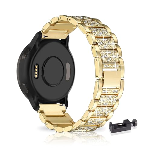 LXURY Bling Metall Armbänder kompatibel mit Garmin Venu 2S/ Venu 3S Armband, 18MM Funkelnd Diamant Metall Ersatz Armband (Gold) von LXURY
