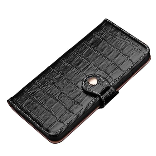 LXURY Echtleder Hülle Für iPhone 15 Pro Max/15 Pro/15 Plus/15, Krokodil Muster Premium PU Leder mit Kartenfächern Standfunktion Brieftasche Case,Schwarz,15 Pro Max 6.7'' von LXURY
