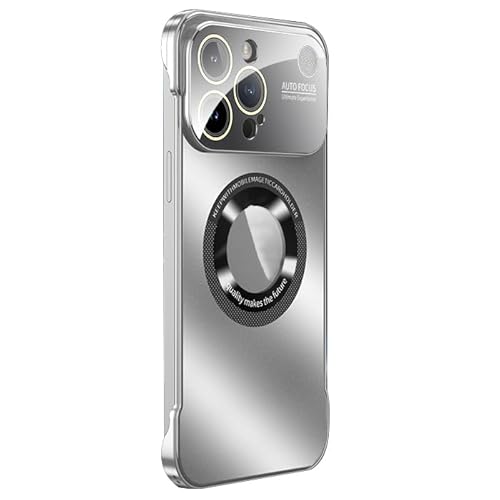 LXURY Hülle Metall Rahmenlos für iPhone 15 Pro Max/15 Pro/15 Plus/15, Magnetische Ultradünne Handyhülle Support Kabelloses Laden Kamera Schutz Hülle,Silber,15'' von LXURY