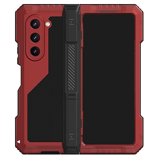 LXURY Hülle für Samsung Galaxy Z Fold 5, RundumSchutz Stoßfeste Handyhülle mit Unsichtbarem Ständer Scharnier PC Kratzfest Fallschutz Case,Rot,Z Fold 5 7.6'' von LXURY