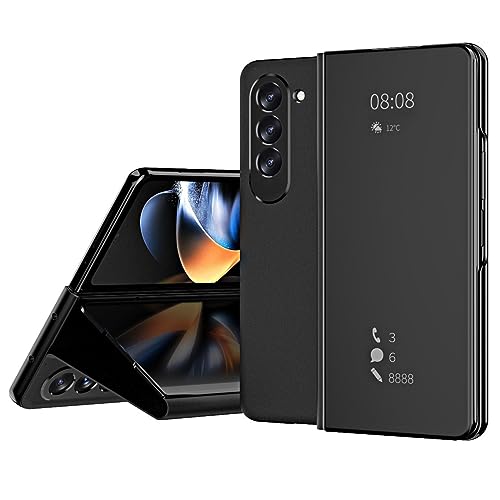 LXURY Klapp Hülle für Samsung Galaxy Z Fold 5, Magnetverschluss Spiegel Hülle Rundum Schutz Halterungs Design Handyhülle,Schwarz,Z Fold 5 7.6'' von LXURY