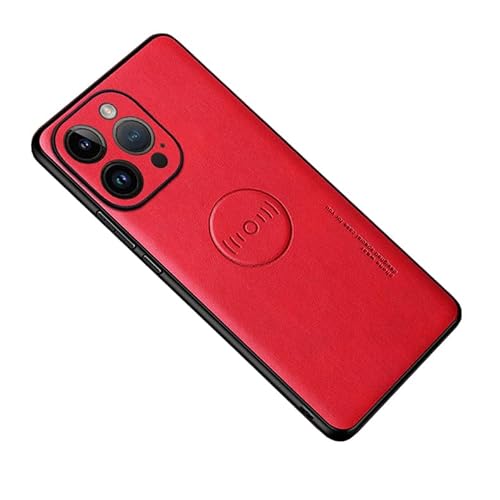 LXURY Leder Hülle für iPhone 15 Pro Max/15 Pro/15 Plus/15, Ultradünne PU Magnetische Leder Hülle Kabelloses Laden Kamera Schutz Handyhülle,Rot,15 Pro Max von LXURY