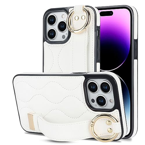 Leder Hülle Für iPhone 15 Pro Max/15 Pro/15 Plus/15, Kratzfest Schutzhülle Mit Kameraschutz Und Ständer Handyhülle,Weiß,15 pro 6.1'' von LXURY