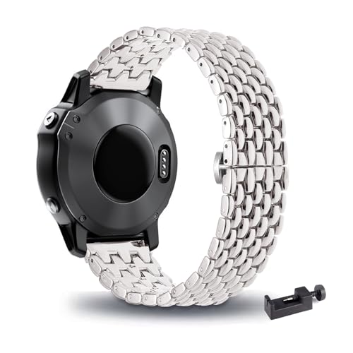 Metall Armband für Garmin Fenix 5S/ Fenix 5S Plus Armbänder mit Edelstahl Verstellbare Schmetterlingsschnalle für Damen Herren Classic Ersatzarmband mit Garmin Fenix 5S/ 5S Plus Uhrenarmband (Silber) Metall Armband für Garmin Fenix 5S/ Fenix 5S Plus Armbänder mit Edelstahl Verstellbare Schmetterlingsschnalle für Damen Herren Classic Ersatzarmband mit Garmin Fenix 5S/ 5S Plus Uhrenarmband (Silber) von LXURY
