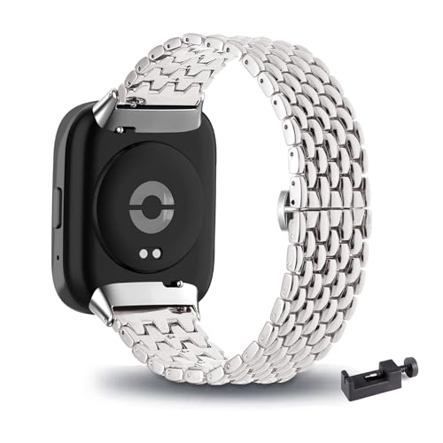 Metall Armband für Xiaomi Redmi Watch 3 Lite/Watch 3 Active Armbänder mit Edelstahl Verstellbare Schmetterlingsschnalle Classic Ersatzarmband mit Xiaomi Redmi Watch 3 Lite Uhrenarmband (Silber) von LXURY