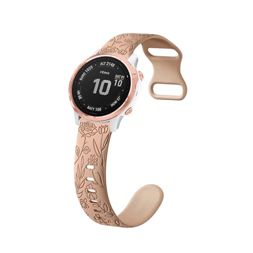 Silikon Armbänder für Garmin Fenix 6S Pro/6S Sapphire/6S Solar Armband, Weiche Floral Gravierte Rose Band für Damen Herren Sport Ersatzarmband Kompatibel mit Garmin Fenix 6S Pro Uhrenarmband (2) von LXURY