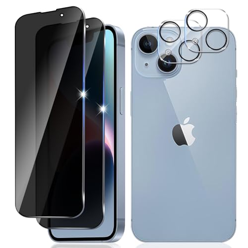 [2+2 Stück]Sichtschutz für iPhone 14 Schutzglas[2 Stück Privatsphäre Schutzfolie und 2 Kameraschutz] 9H Härte,Blasenfrei, Kratzfestigkeit von LXYEC