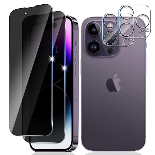 [2+2 Stück]Sichtschutz für iPhone 14 pro Schutzglas[2 Stück Privatsphäre Schutzfolie und 2 Kameraschutz] 9H Härte,Blasenfrei, Kratzfestigkeit von LXYEC