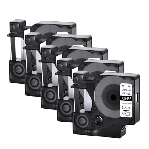 LXfOtG Schwarz auf weißen Industriebändern kompatibel mit 5200 4200 Label Machers 5PK 18488 18444 18483 18432(White Polyester) von LXfOtG