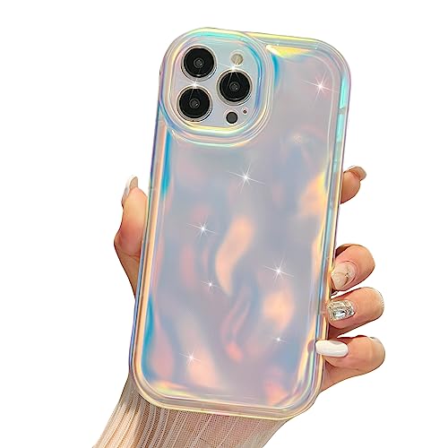 LY&SASIF Schutzhülle für iPhone 13 Pro, Meteoritenblasen-Muster, verchromt, galvanisiert, Wellen-Form, holografische Farbe, luxuriös, Laser-3D-Silikon-Schutzhülle für Damen und Mädchen, Weiß von LY&SASIF