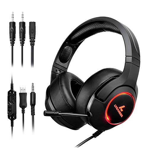 LYCANDER Gaming-Headset mit Mikrofon und LED-Licht, 3,5 mm Eingang, für PC, PS4, Xbox One, Nintendo Switch und mehr (Advanced - Schwarz und Orange) von LYCANDER