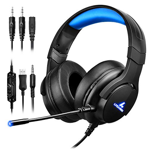 LYCANDER Gaming-Headset mit Mikrofon und LED-Licht, 3,5 mm Eingang, für PC, PS4, Xbox One, Nintendo Switch und mehr (Intermediate - Schwarz und blau) von LYCANDER