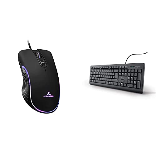 LYCANDER LMC380 Gaming-Maus, kabelgebunden, 1, 5 m Kabel & Trust 24092 Taro Kabelgebundene Tastatur, Deutsches QWERTZ Layout, Leise Tasten, Spritzwassergeschützt, Schwarz von LYCANDER