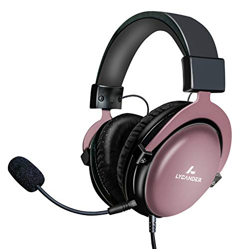 LYCANDER USB-Headset mit abnehmbarem Mikrofon, hybrider 3,5-mm-Audiobuchse und USB-Eingang, robuster Metallaufbau - Geeignet für Konferenzen, Musik, Filme und Spiele (Premium - Schwarz/Rosa) von LYCANDER