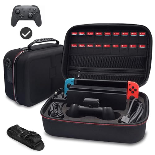 LYCEBELL Tragetasche Case für Nintendo Switch, Aufbewahrung Switch Konsole, Pro Controller, Joy Con Griffe, mit Mehr Platz, 18 Spielkarten und Anderes Zubehör mit Schultergurt (Schwarz) von LYCEBELL