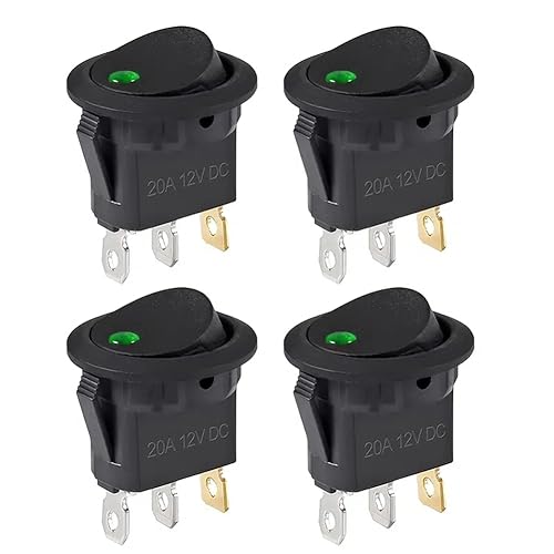 LYEAA 4-teiliger beleuchteter Wippschalter, wasserdicht, DC 12 V, 20 A, runder Wipp-Kippschalter, 3-polig, SPST, EIN/AUS-Schalter mit LED-Licht for Auto, Auto, Boot, LKW (grün) von LYEAA