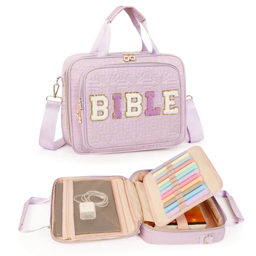 Bibelhülle für Frauen, große Bibeltasche mit weichem Griff und Schultergurt, Bibeltragetasche für Frauen, Bibelhülle mit mehreren Taschen, Bibelhalter für Lernbedarf, Geschenk für Christen von LYFFXYH