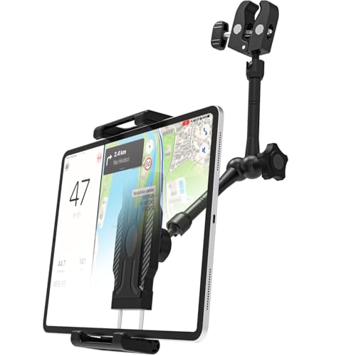 LYFPOOM Auto Rückspiegel Tablet Halterung [Magischer Arm Metall], Universeller Metall Clip Auto Rückspiegel Handyhalter, Tablet Halter für iPad Pro 2024/Mini 7/Smartphone und 6-15,6 Zoll Geräte von LYFPOOM