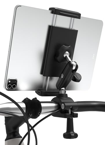 LYFPOOM Fahrrad Tablet Halterung, Heimtrainer Tablethalterungen - [Doppelter Metall Kugelkopf], für iPad Pro 9.7, 10.5, 11, 12.9, iPad Air Mini 6 5 4, Samsung Tablet, und Tablet mit 4.7-13 Zoll von LYFPOOM
