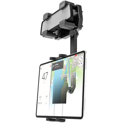 LYFPOOM Tablet Halterung Auto Rückspiegel - [Superstabile 4 Klemmen], Handyhalterung Auto Spiegel, für 4-12,9 Zoll Handy & Tablet, iPad Pro/Air/Mini, Galaxy, Lenovo Tablet, iPhone 15/14/13 usw von LYFPOOM