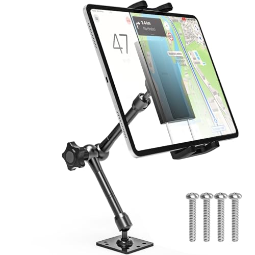 LYFPOOM Bohrbasis Tablet Halterung Auto Armaturenbrett - [Verstellbare Aluminium arm], Tablet Halterung Auto Vorne für 4-12,9" Handy & Tablet, iPad Pro/Air, Galaxy, Lenovo, iPhone usw von LYFPOOM