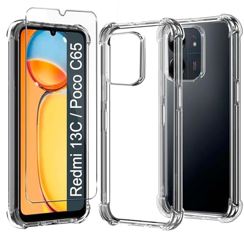 Hülle Transparent Weich handyhülle für Xiaomi Redmi 13C/Poco C65/Redmi 13 C Hülle,1panzerglas und 1hülle Schutzhülle Bumper Cover Silikon gel für Redmi 13C/Poco C65/13 C Airbag Hülle durchsichtig Hülle Transparent Weich handyhülle für Xiaomi Redmi 13C/Poco C65/Redmi 13 C Hülle,1panzerglas und 1hülle Schutzhülle Bumper Cover Silikon gel für Redmi 13C/Poco C65/13 C Airbag Hülle durchsichtig von LYJERRY