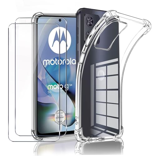 LYJERRY 1Pcs Schutzhülle für Motorola Moto G54 Handyhülle + 2Pcs panzerglas für Motorola Moto G54 Hülle durchsichtig Stoßfest Cover Silikon Handytasche und Displayschutzfolie von LYJERRY