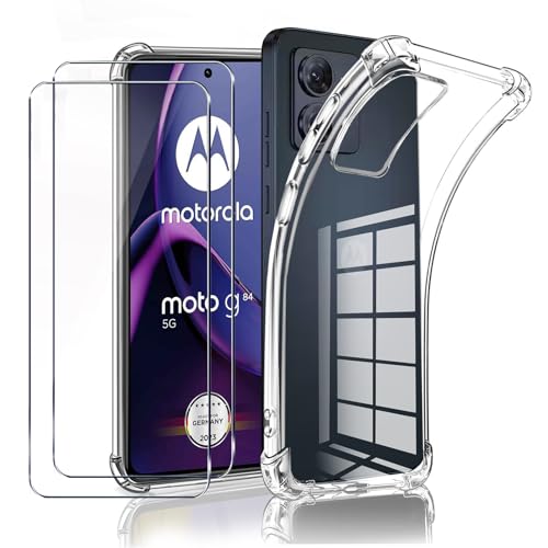 LYJERRY 1Pcs Schutzhülle für Motorola Moto G84 Handyhülle + 2Pcs panzerglas für Motorola Moto G84 Hülle durchsichtig Stoßfest Cover Silikon Handytasche und Displayschutzfolie von LYJERRY