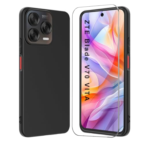 LYJERRY Handyhülle Schwarz hülle stoßfest Kompatibel mit ZTE Blade V70 Vita,1Pcs Hülle mit Schutzglas,Schutzhülle Bumper Cover hülle silikon für ZTE Blade V70 Vita Displayschutzfolie LYJERRY Handyhülle Schwarz hülle stoßfest Kompatibel mit ZTE Blade V70 Vita,1Pcs Hülle mit Schutzglas,Schutzhülle Bumper Cover hülle silikon für ZTE Blade V70 Vita Displayschutzfolie von LYJERRY